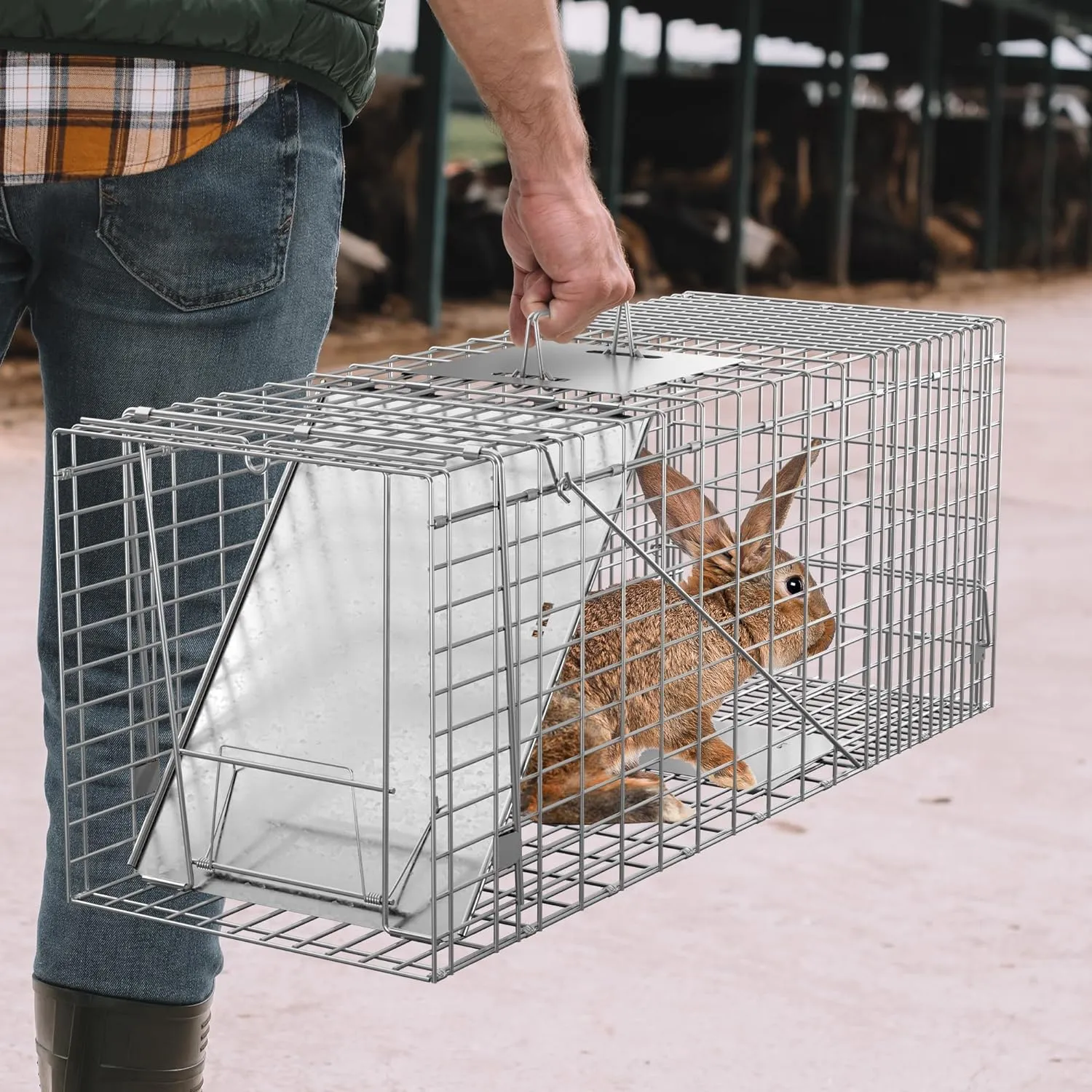 ZENY Live Animal Cage Trap 32" X 12.5" X 12" w/Iron Door Steel Cage Catch Release Humane Rodent Cage for Rabbits, Stray Cat, Squirrel, Raccoon, Mole, Gopher, Chicken, Opossum, Skunk & Chipmunks