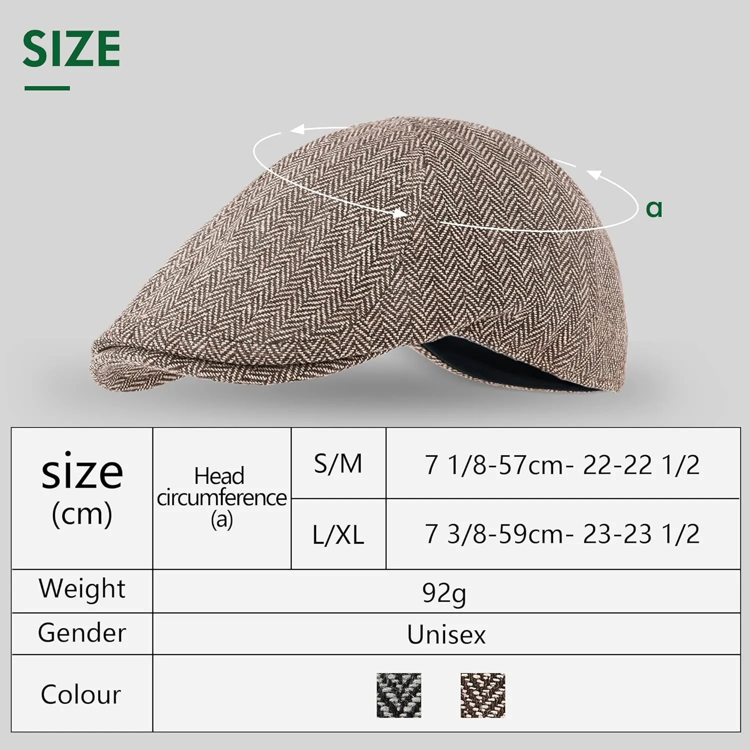 zowya Men's Black Brown Flat caps and Hats, Newsboy Caps Herringbone for Men Women British Style wear