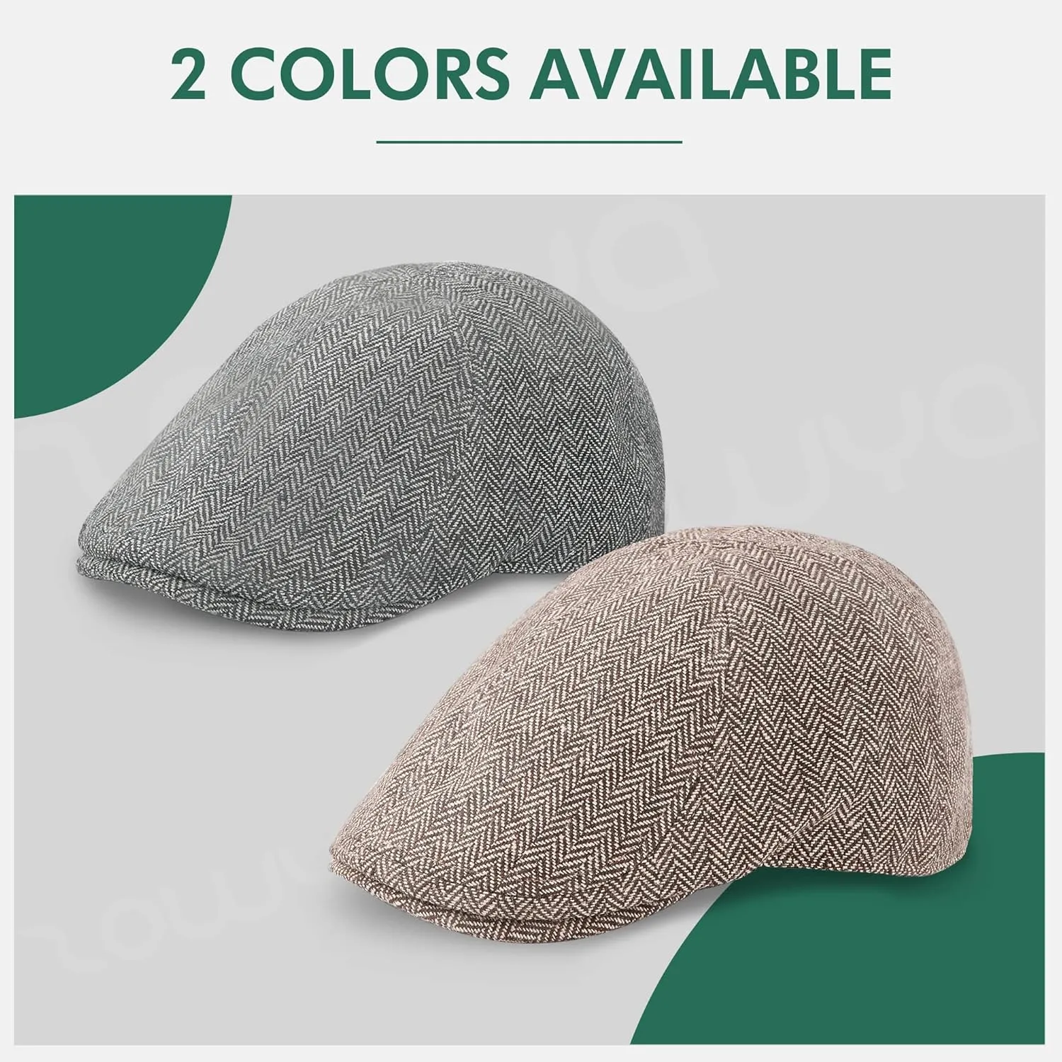 zowya Men's Black Brown Flat caps and Hats, Newsboy Caps Herringbone for Men Women British Style wear