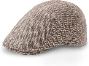 zowya Men's Black Brown Flat caps and Hats, Newsboy Caps Herringbone for Men Women British Style wear