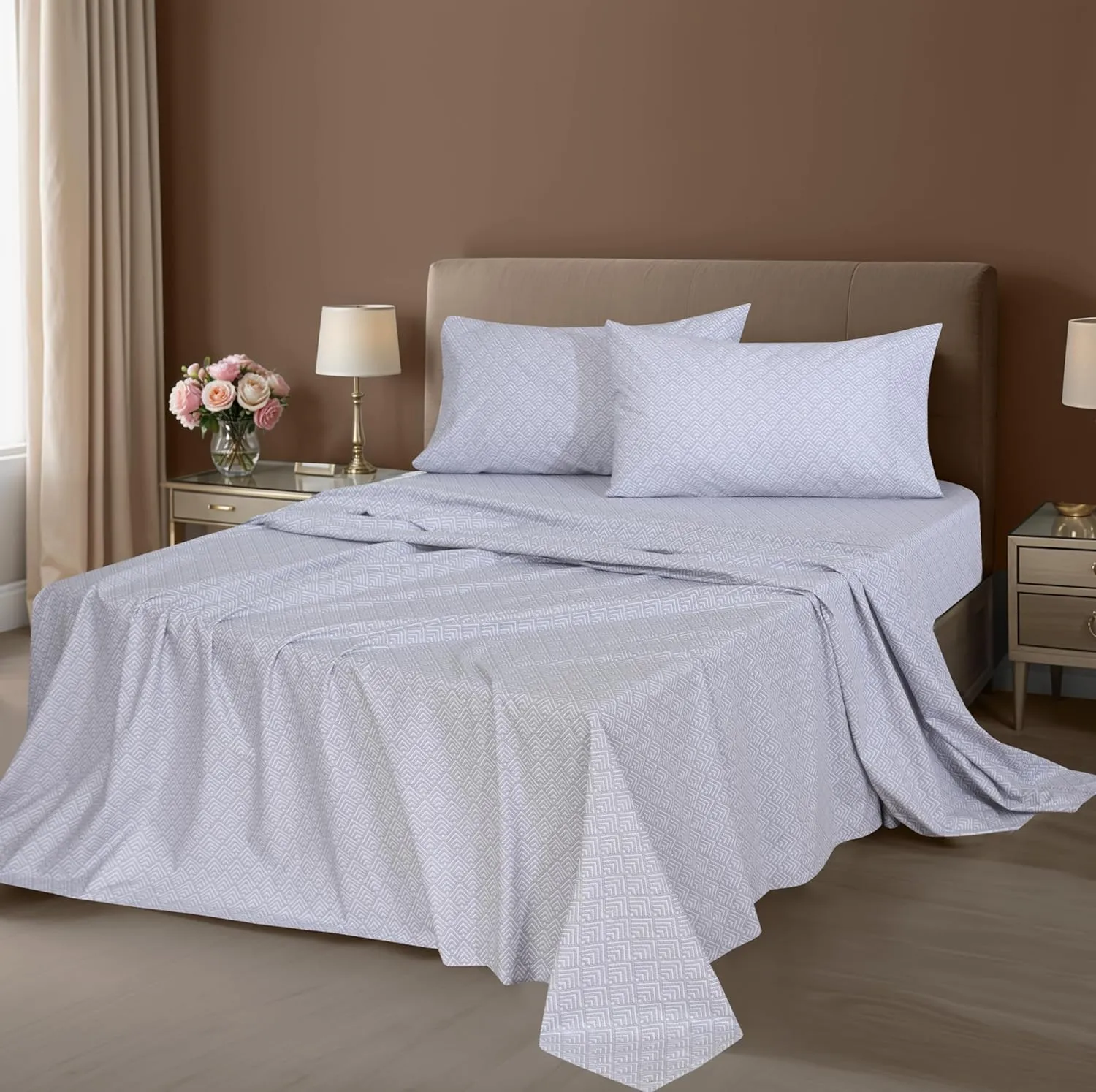 ZOYER 100% Cotton Sheets - Cooling & Crisp Queen Size Percale Sheets, 16" Deep Pockets Bed Set, Lightweight & Breathable, Durable, 4 Pieces, Diamond Box